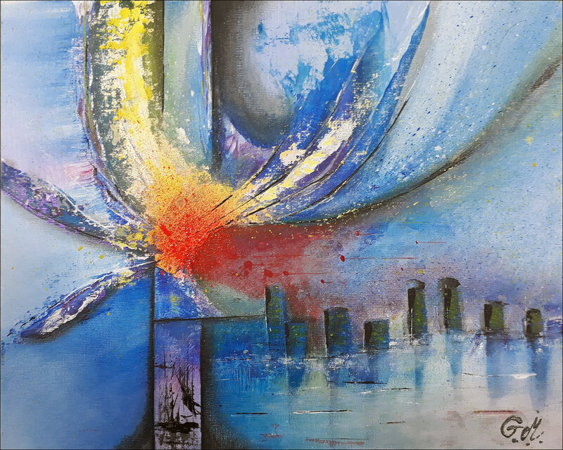 Abstract Cityscape Painting — Blue, Dramatic