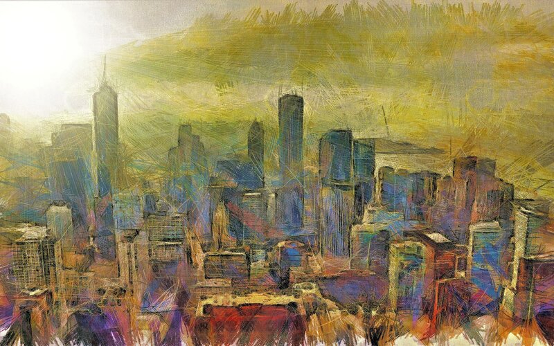 Abstract Cityscape Painting — Yellow, Dramatic