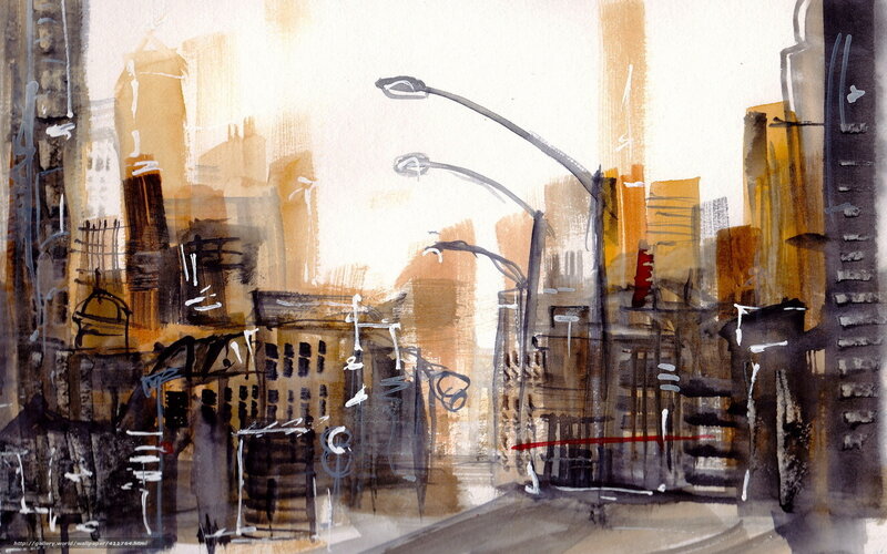 abstract cityscape watercolor