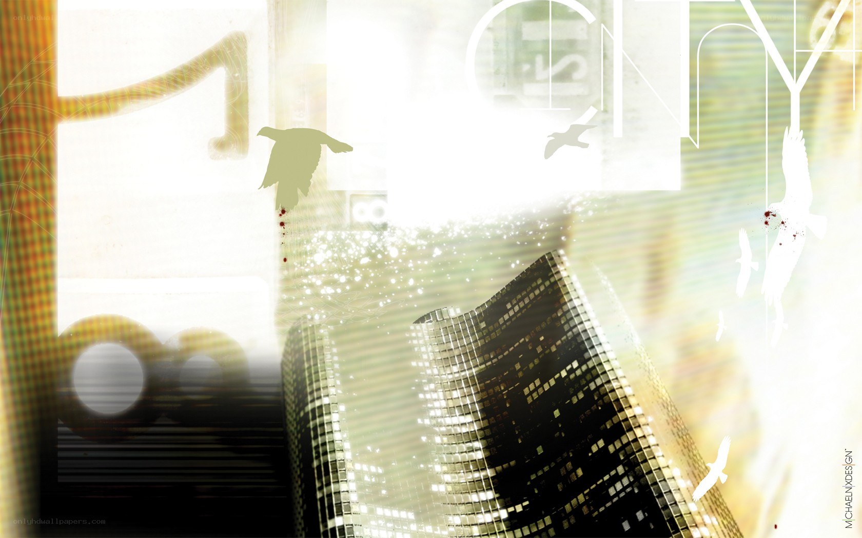 abstract cityscape with birds