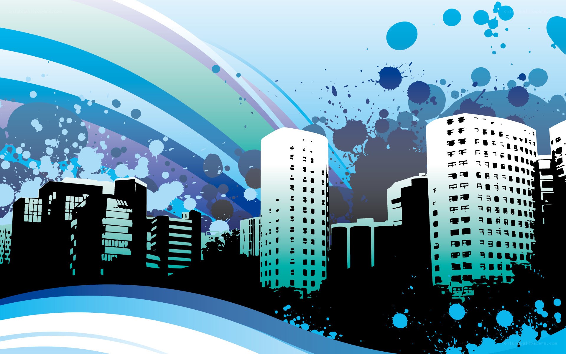 abstract cityscape with blue splashes