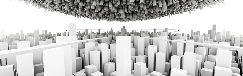 abstract cityscape with floating blocks