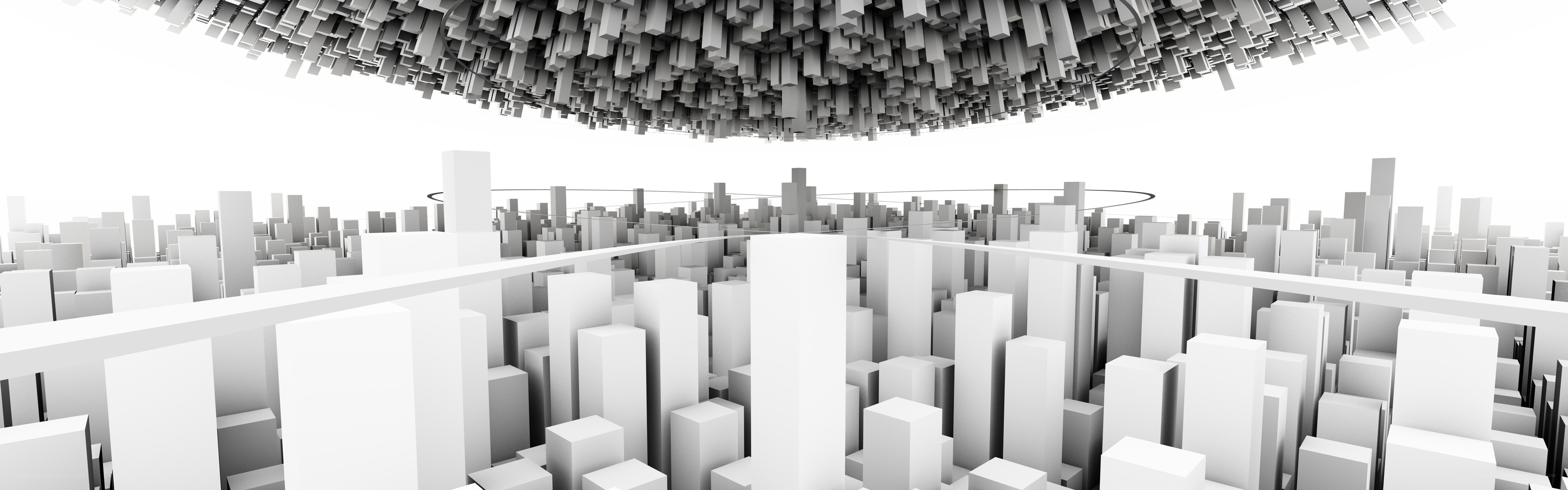 abstract cityscape with floating blocks
