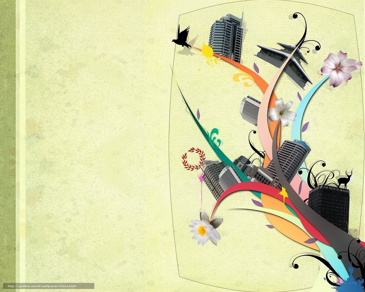 abstract cityscape with flowers