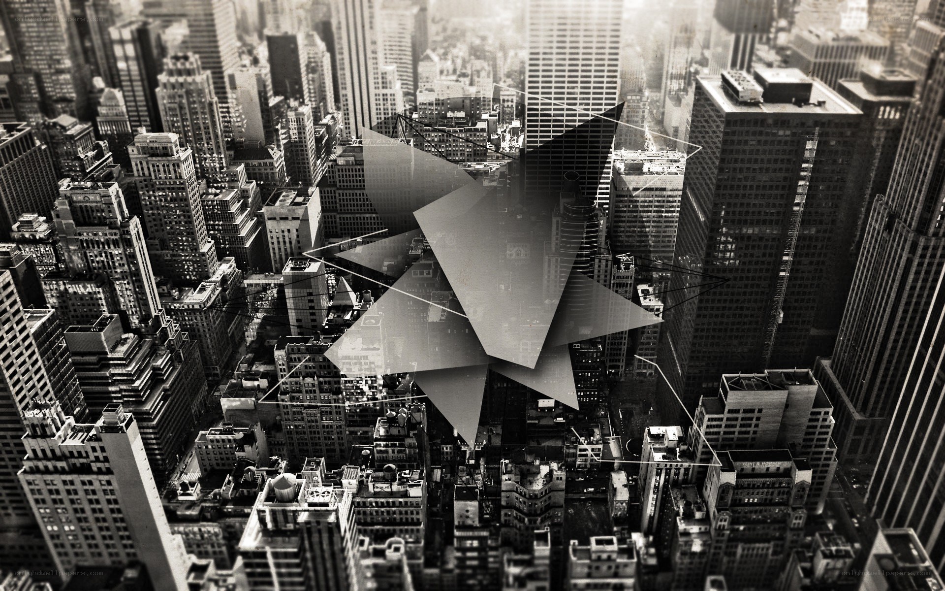 abstract cityscape with geometric overlay