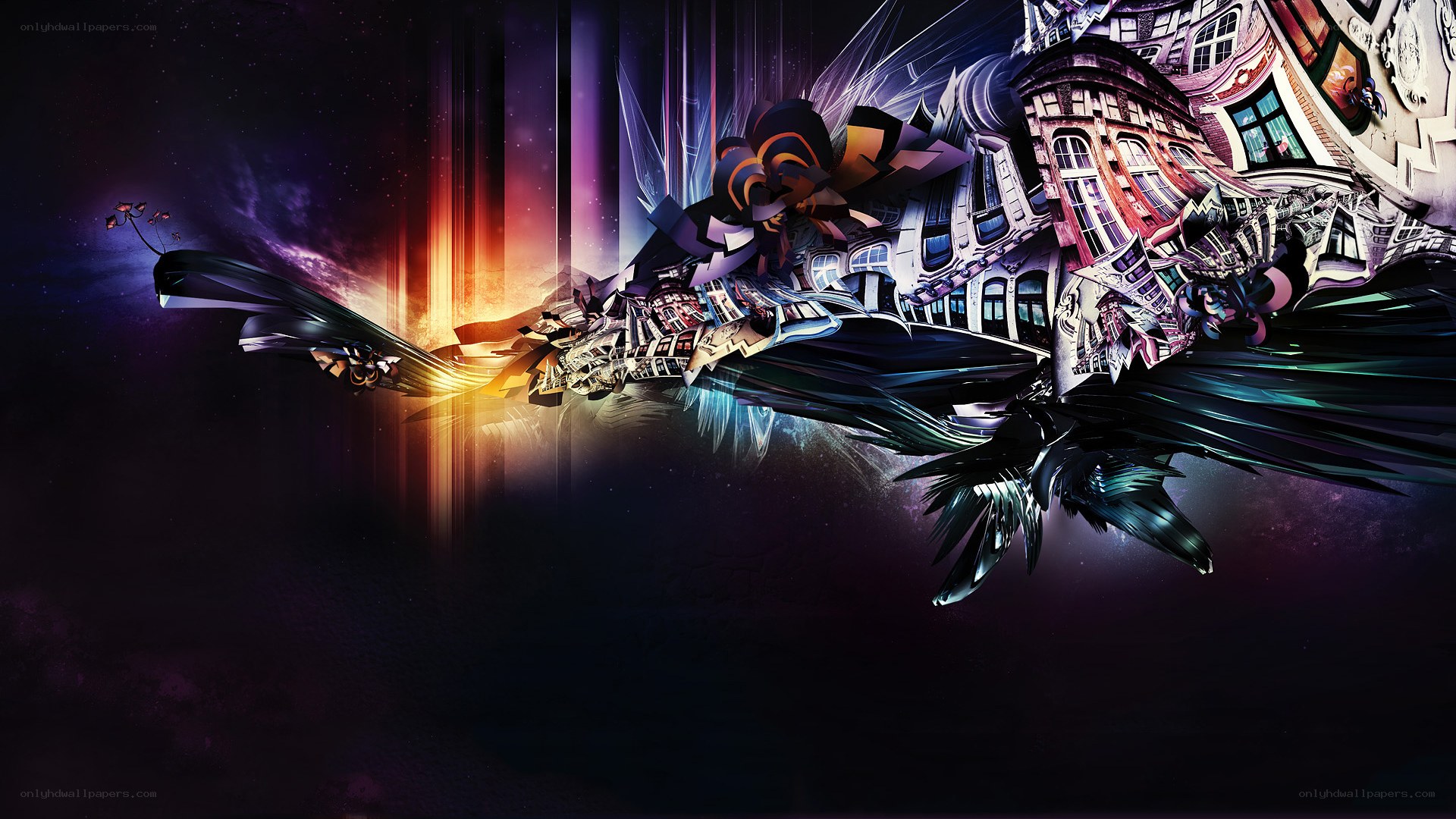 abstract cityscape with glowing light