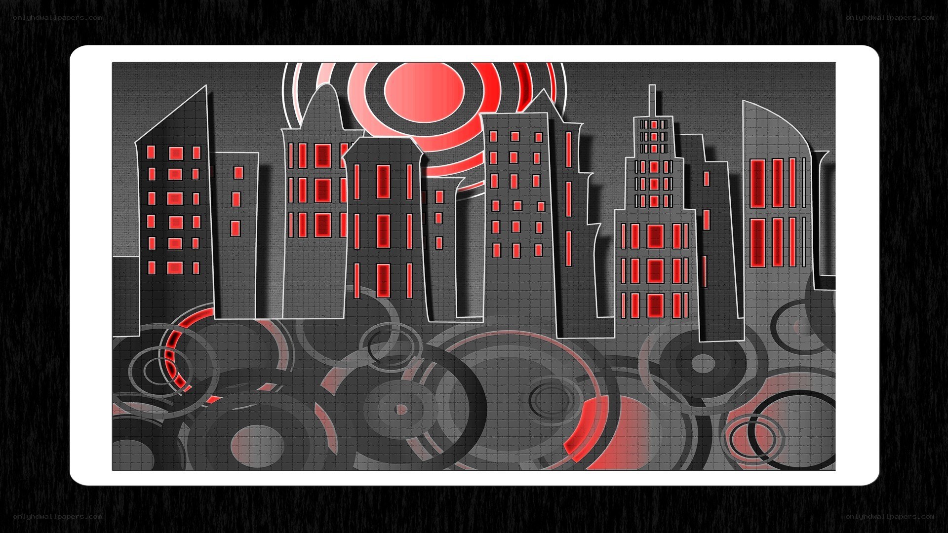 abstract cityscape with red accents