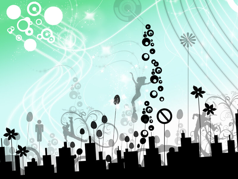 abstract cityscape with silhouettes