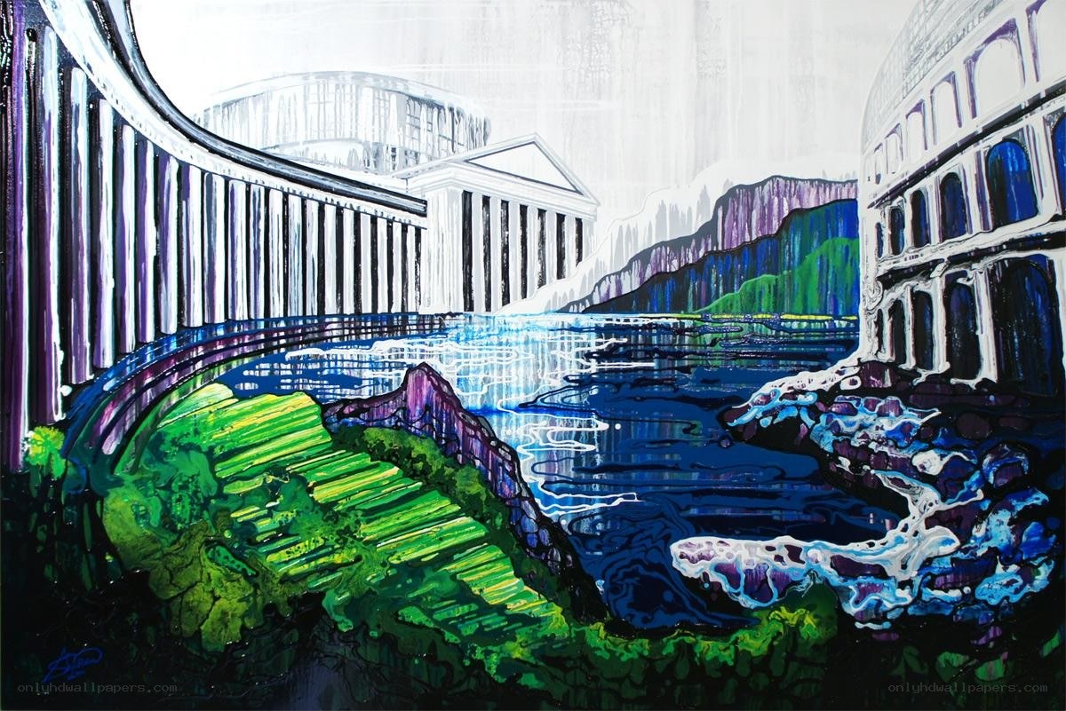 Abstract cityscape with water