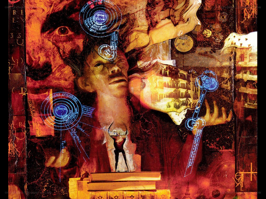 Abstract collage with man and symbols