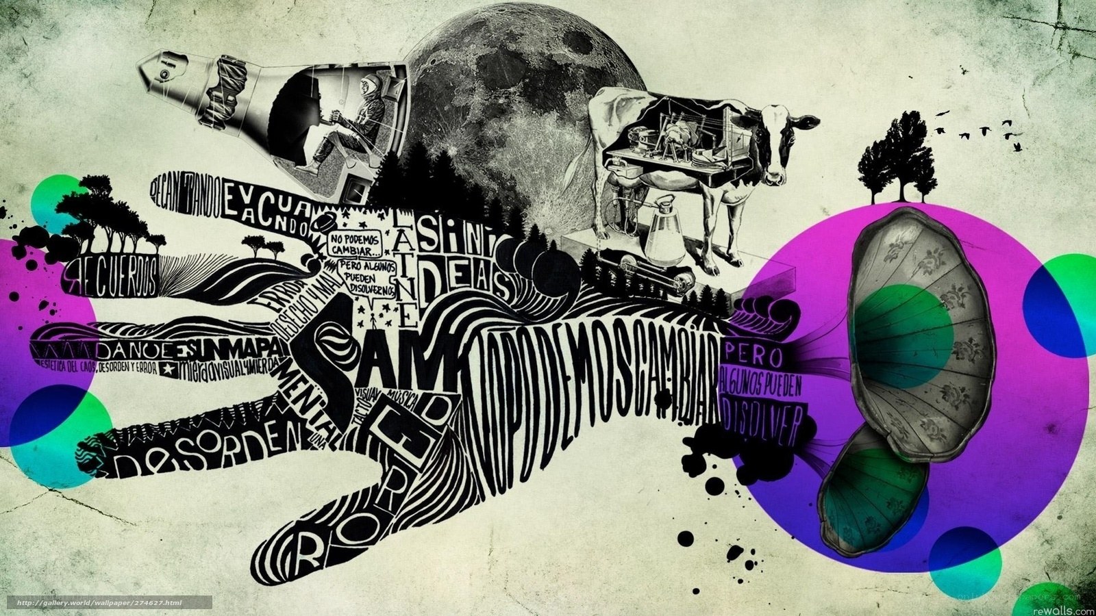 abstract collage with text and imagery
