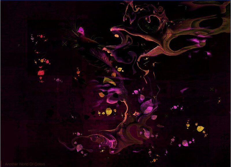 Abstract color swirl with leaves