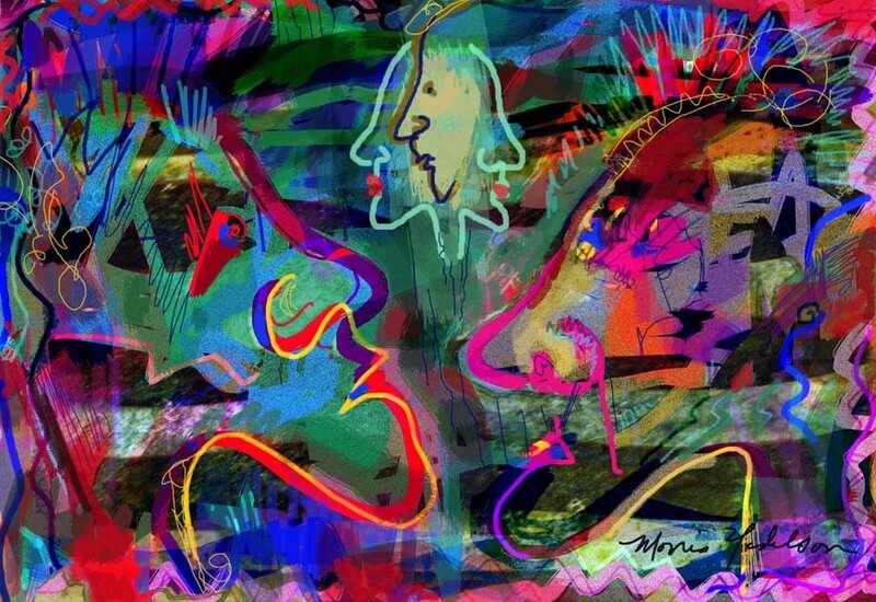 Abstract colorful artwork with faces