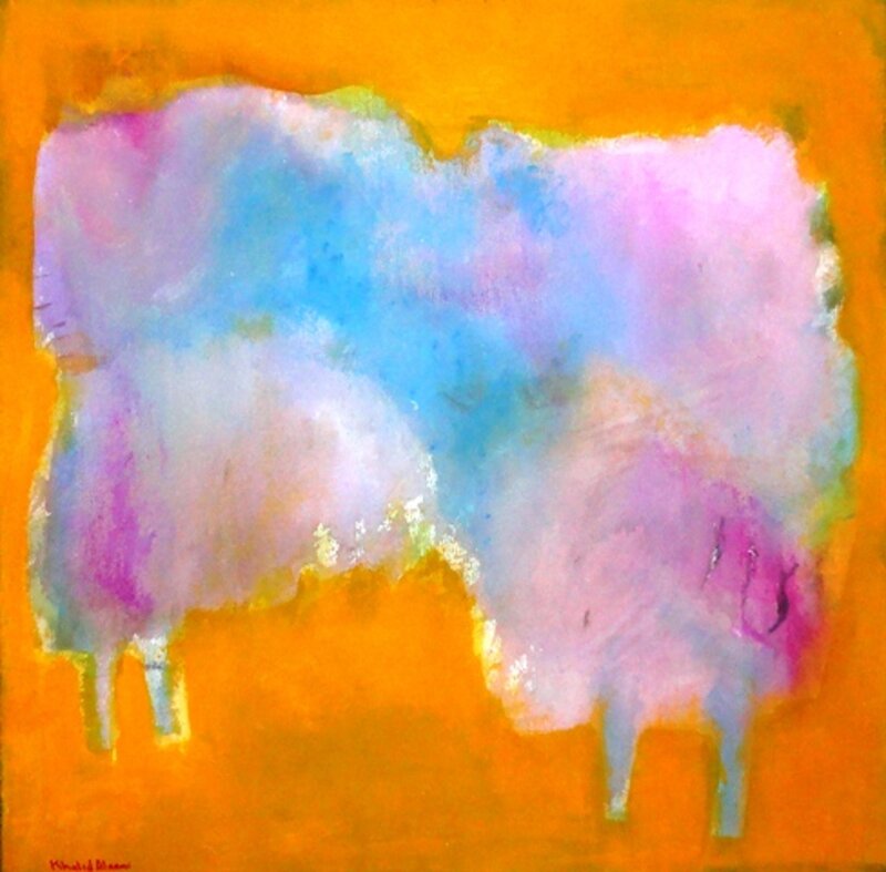 Abstract colorful forms on orange