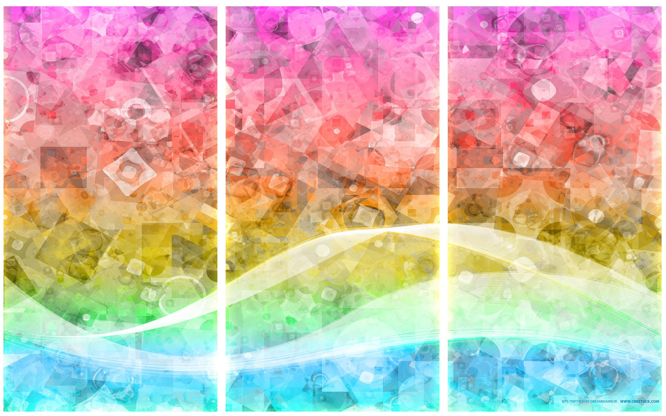 abstract colorful geometric triptych