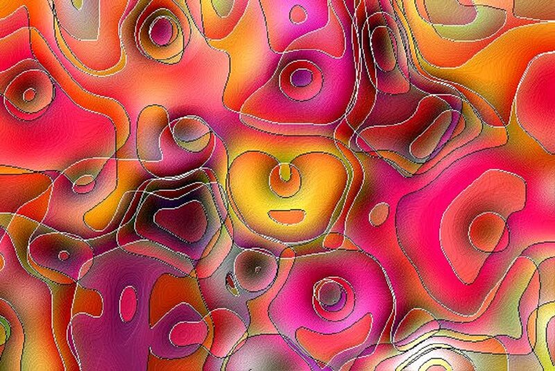 Abstract Colorful Shapes — Red, Vibrant, Circles