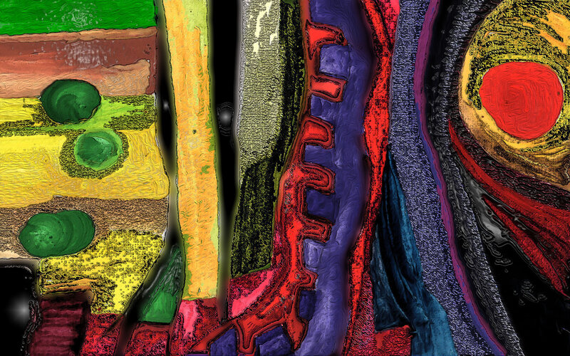 Abstract Colorful Shapes — Red, Vibrant, Digital Art