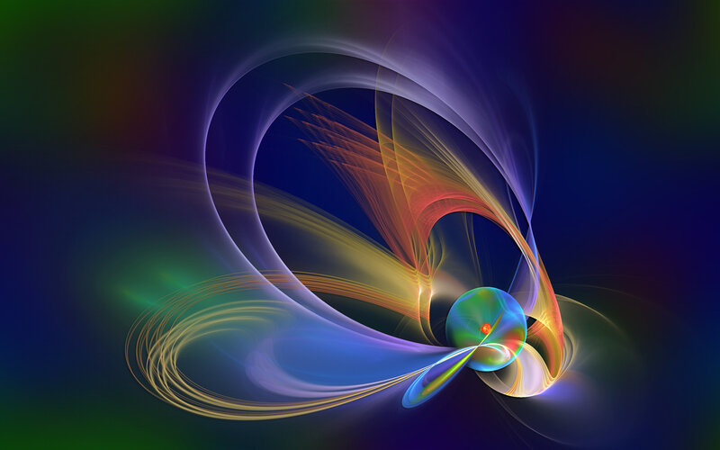 Abstract colorful swirls and sphere
