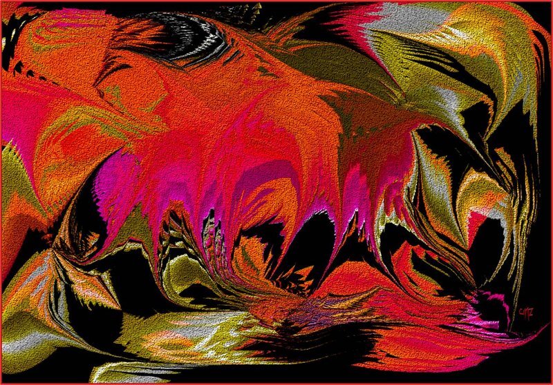 Abstract Colorful Swirls — Red, Dynamic, Digital Art, Black Background