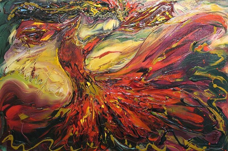 Abstract Colorful Swirls — Red, Dynamic, Painting