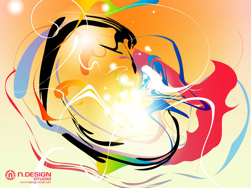 Abstract Colorful Swirls — Yellow, Vibrant, Digital Art, Light