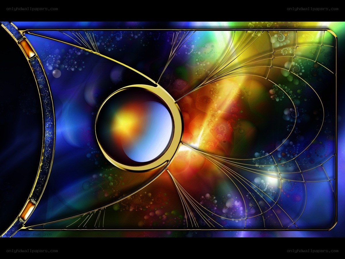 Abstract cosmic art with golden frame