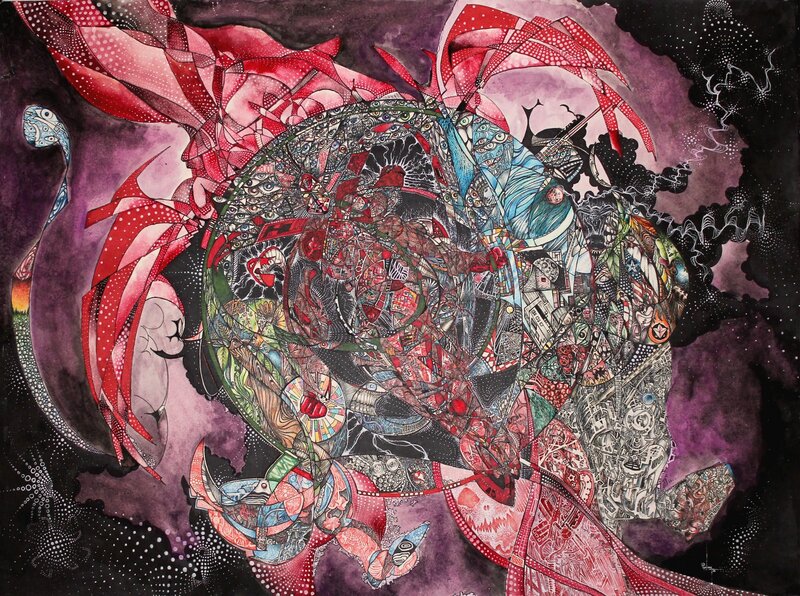 Abstract cosmic battle scene