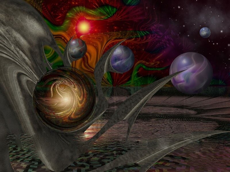 abstract cosmic landscape with spheres