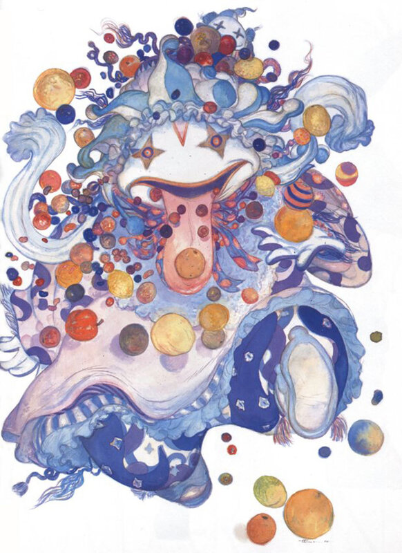 abstract creature with colorful orbs