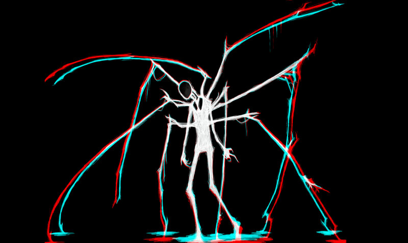 abstract creature with red and blue lines