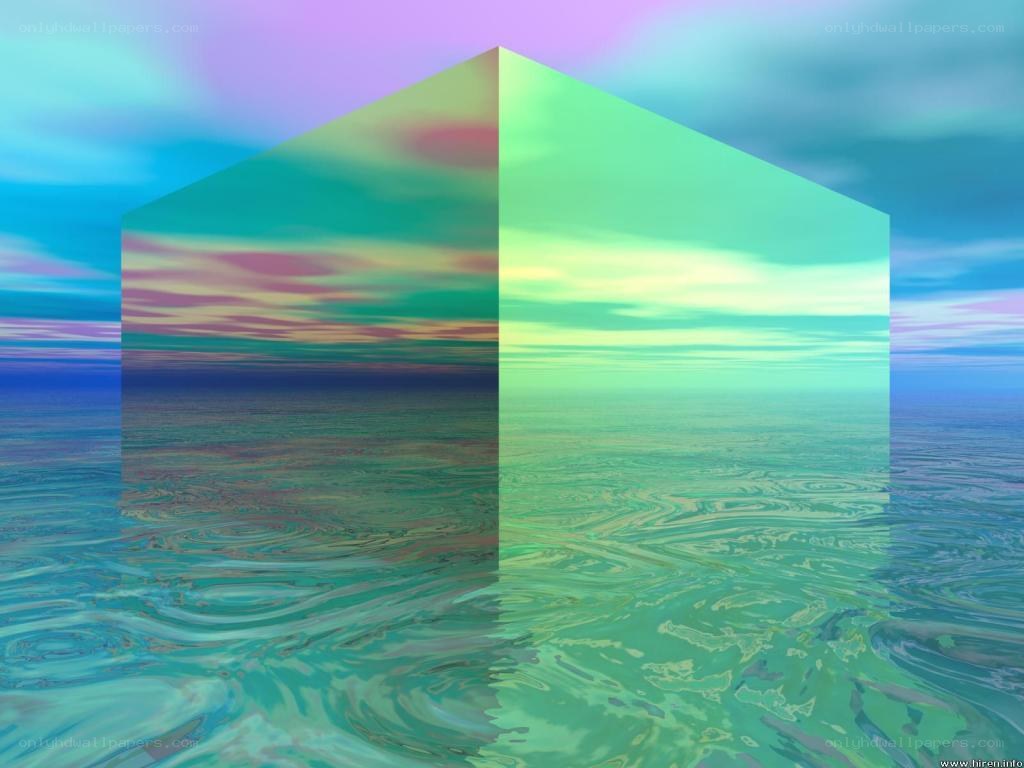 Abstract cube over water