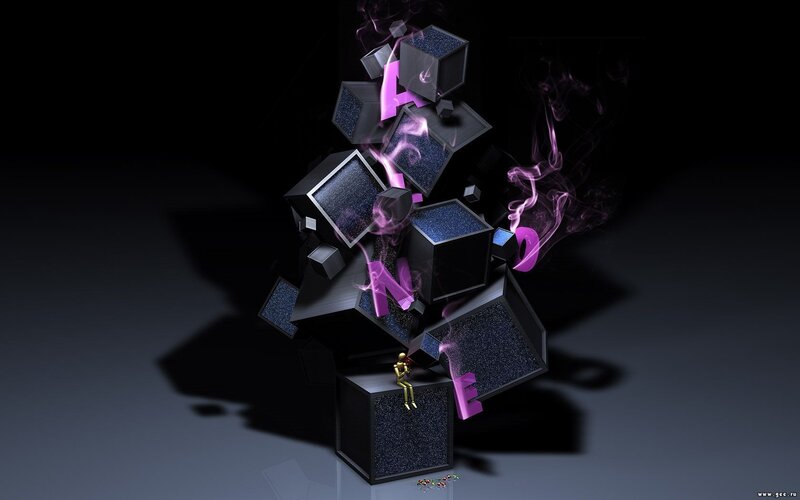 Abstract Cube Structure — Black, Dramatic, 3d Render, Cubes, Smoke