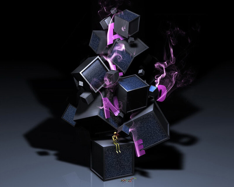 Abstract Cube Structure — Black, Dramatic