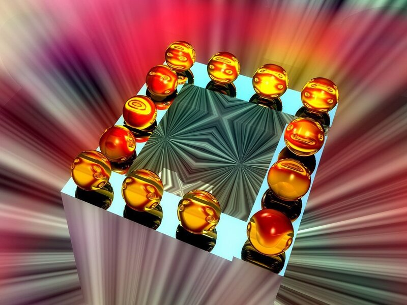 Abstract cube with golden spheres
