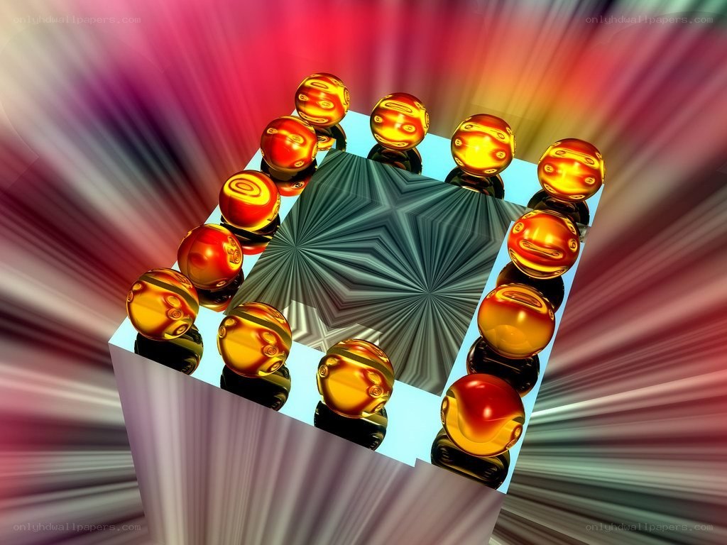 Abstract cube with golden spheres