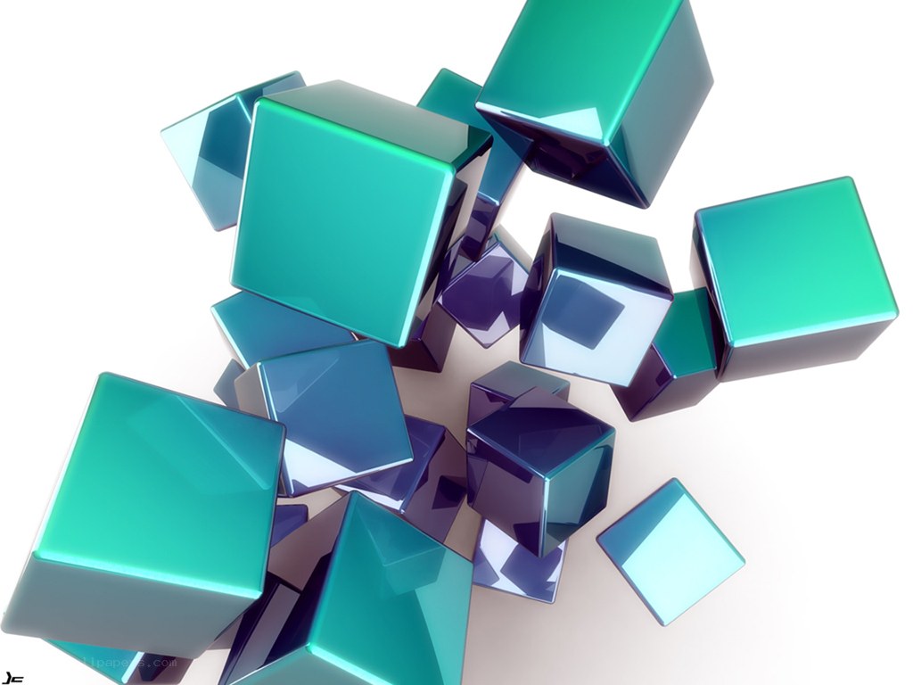 Abstract cubes in teal and purple
