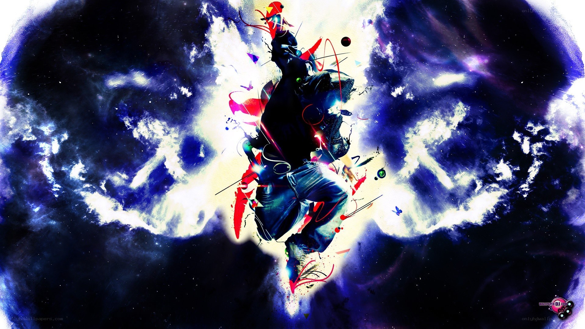 abstract dancer in cosmic explosion