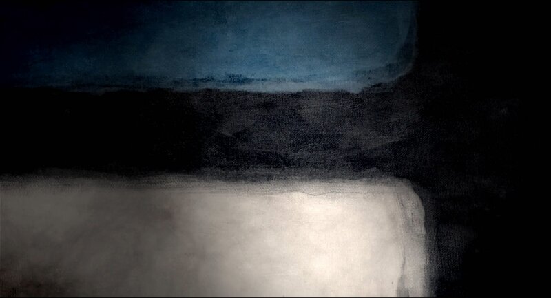 abstract dark blue and white painting