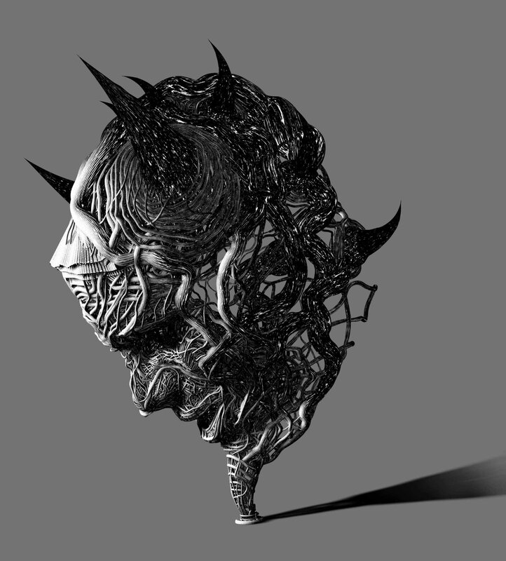 abstract demonic head sculpture