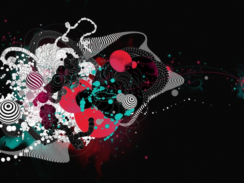 Abstract Digital Art — Black, Dynamic, Digital Art, Circles, Spheres, Lines, Red, White