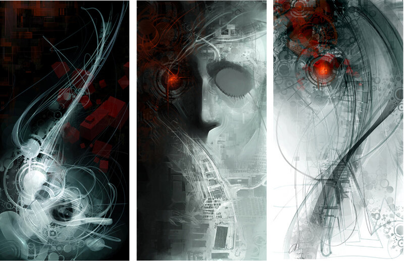 abstract digital art triptych