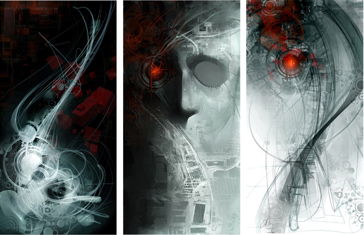 abstract digital art triptych