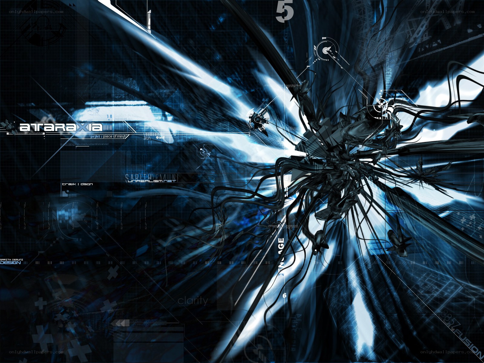 abstract digital art with blue light