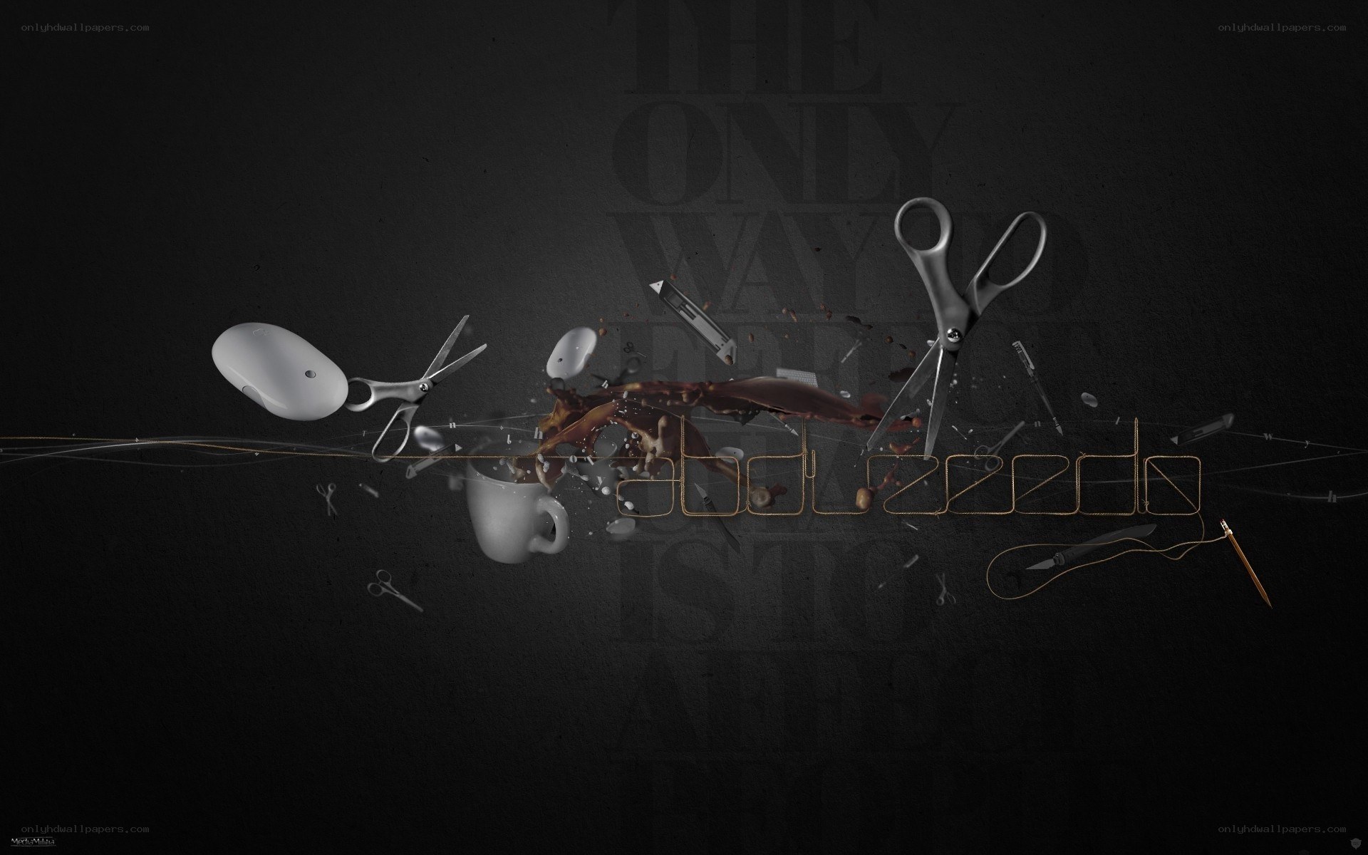 abstract digital art with coffee and scissors