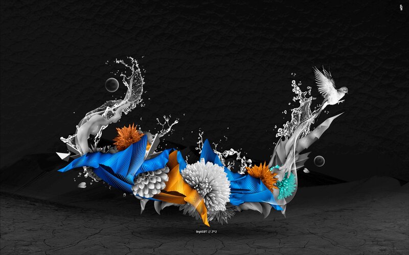 abstract digital art with flowers and bird