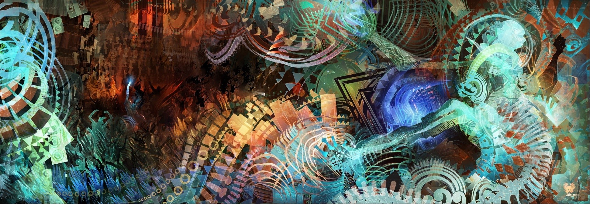 abstract digital art with gears and light