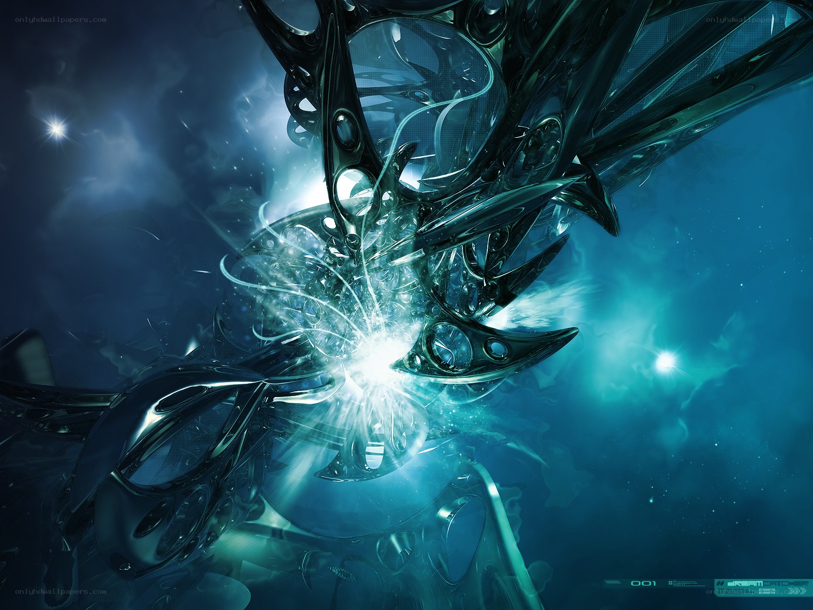 Abstract digital art with glowing core