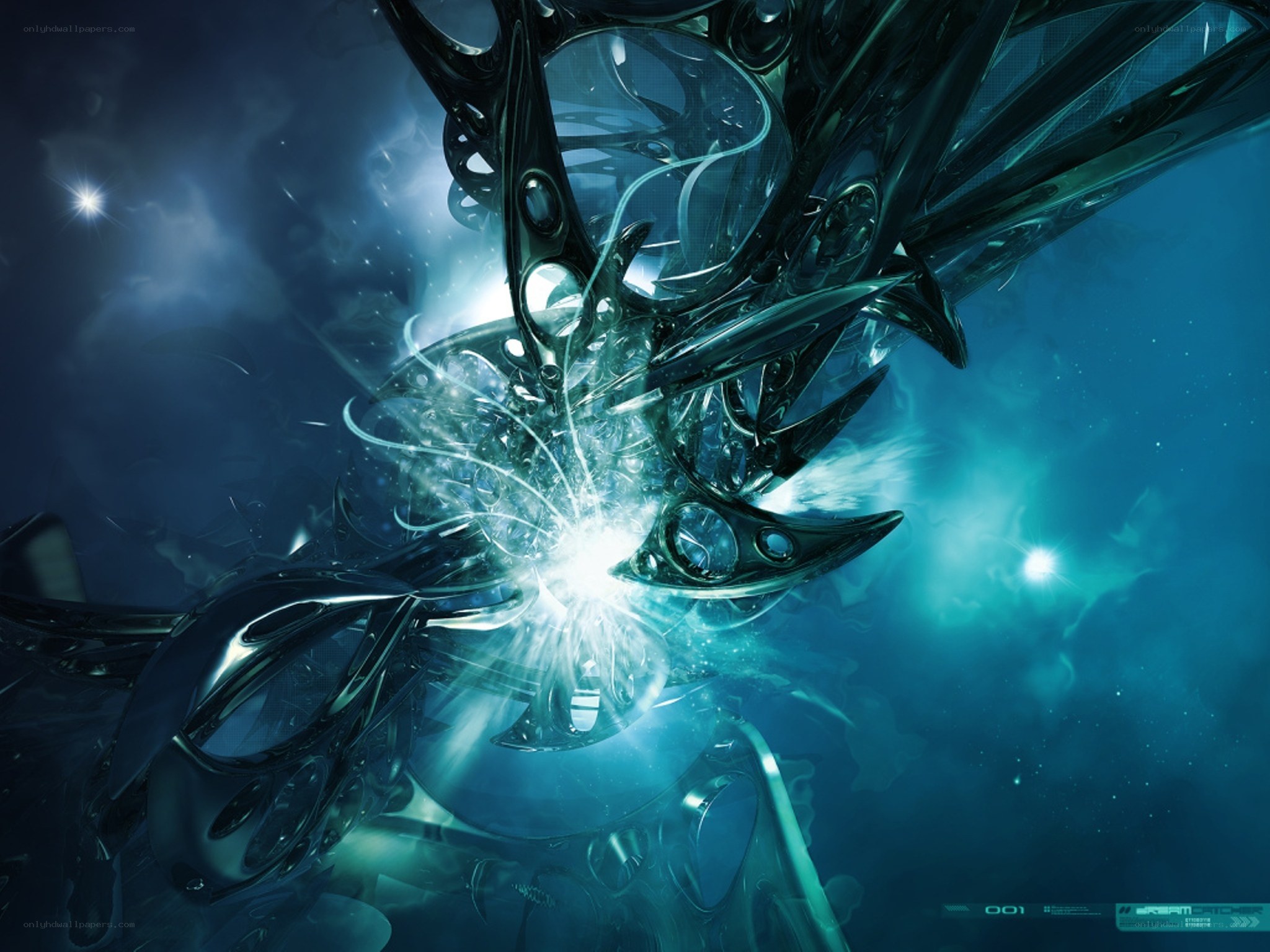 Abstract digital art with glowing core