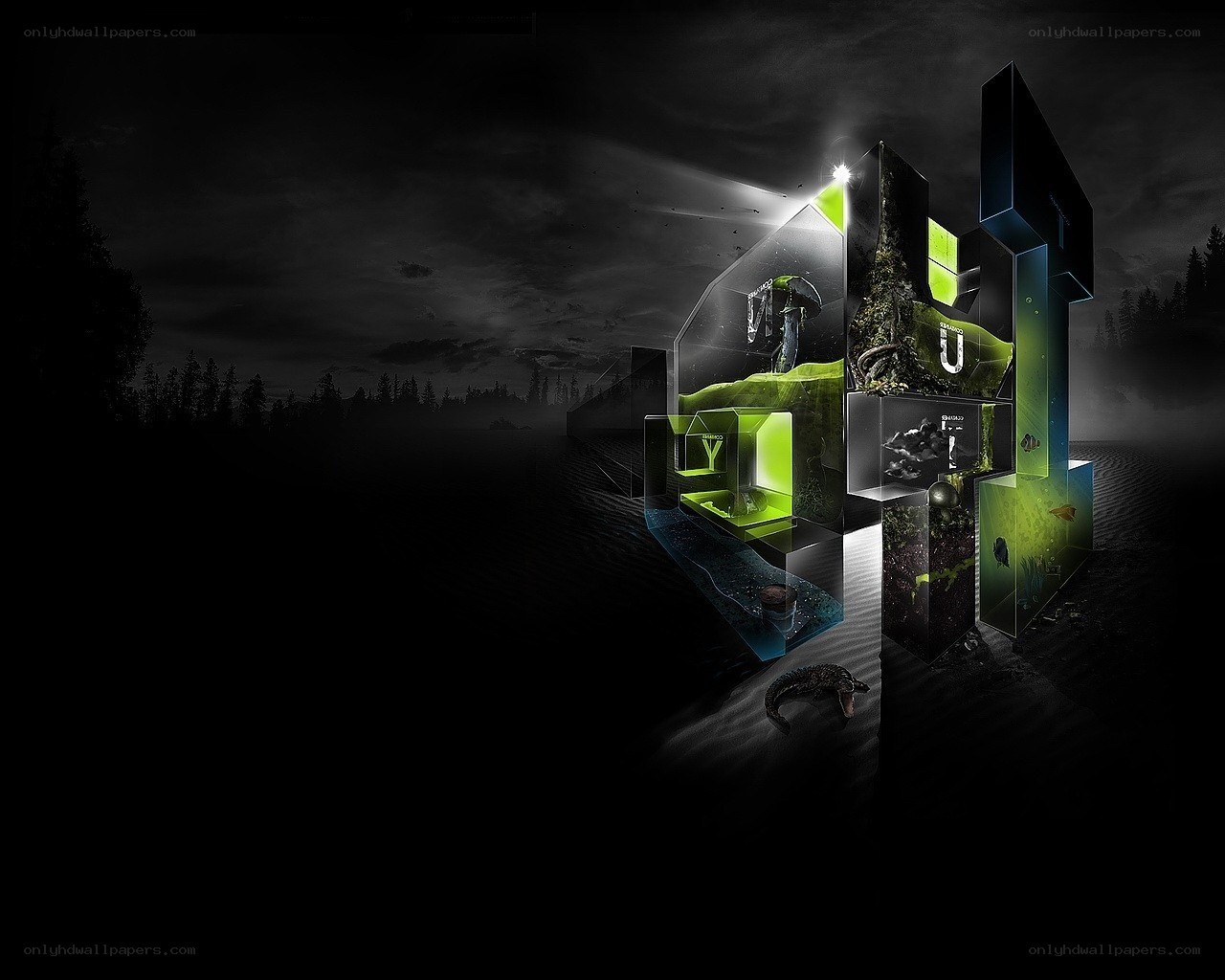 Abstract digital art with glowing cubes