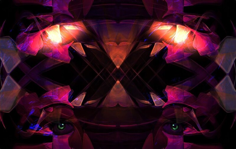 abstract digital art with glowing eyes
